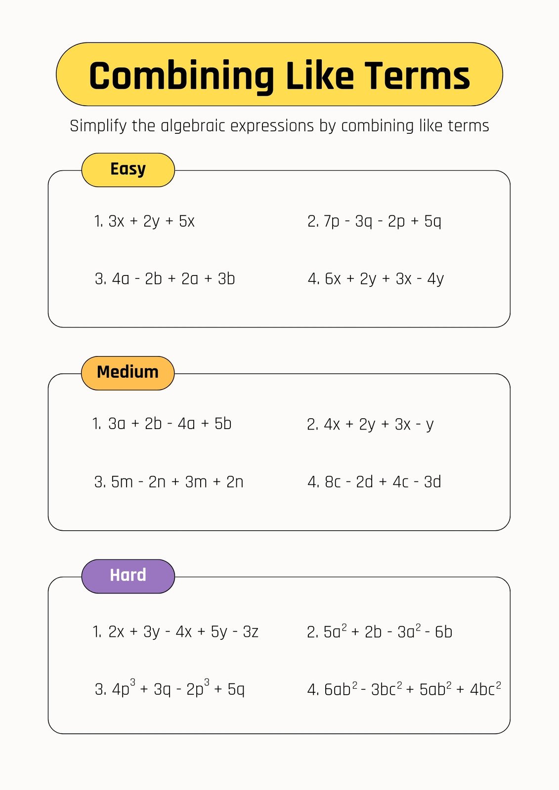 Combining Like Terms Step 1